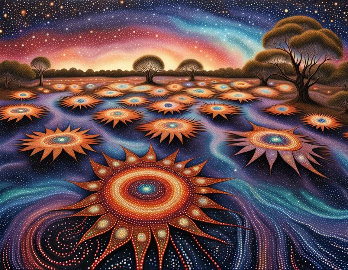 Cosmic Aboriginal Dreamtime Star Songline Dot Painting