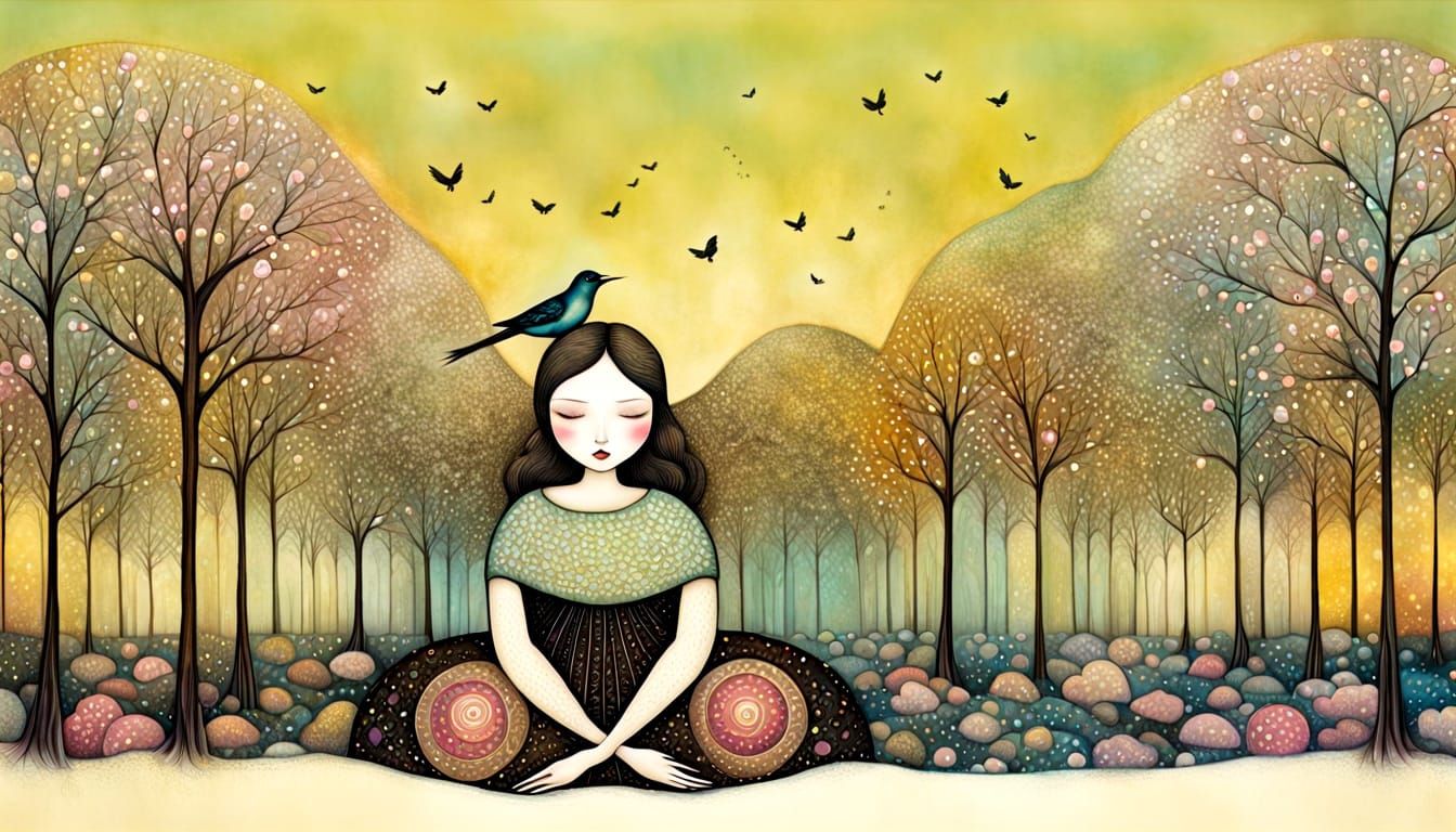 Dreamlike Woman-Bird in Art Brut Style