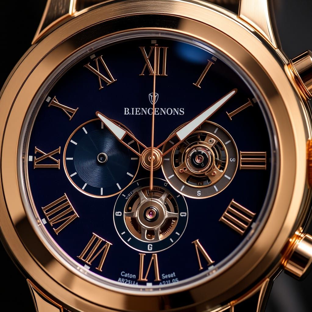 Luxury Mechanical Timepiece in Rose Gold and Navy Dial