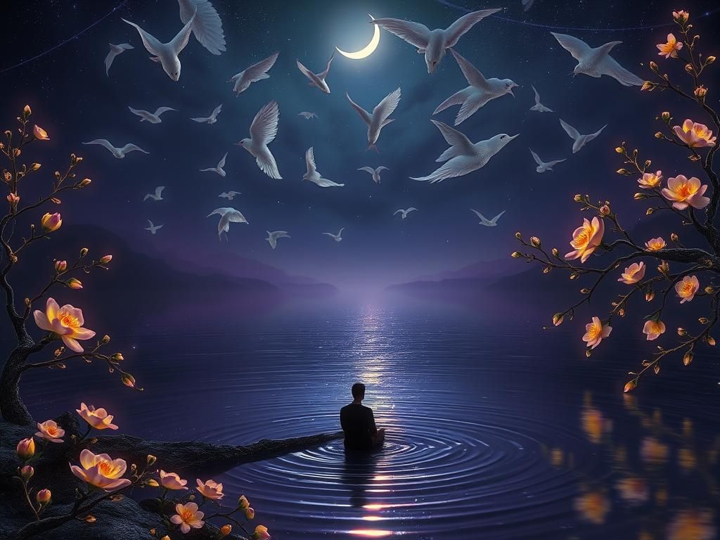 Ethereal Lake with Luminescent Creatures, in Dark Fantasy St...