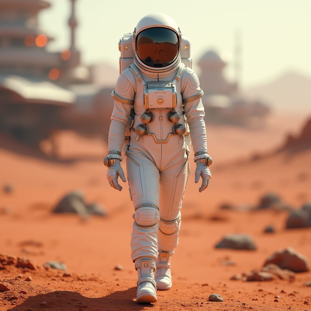 Astronaut Steps onto Mars in Futuristic VR Visor