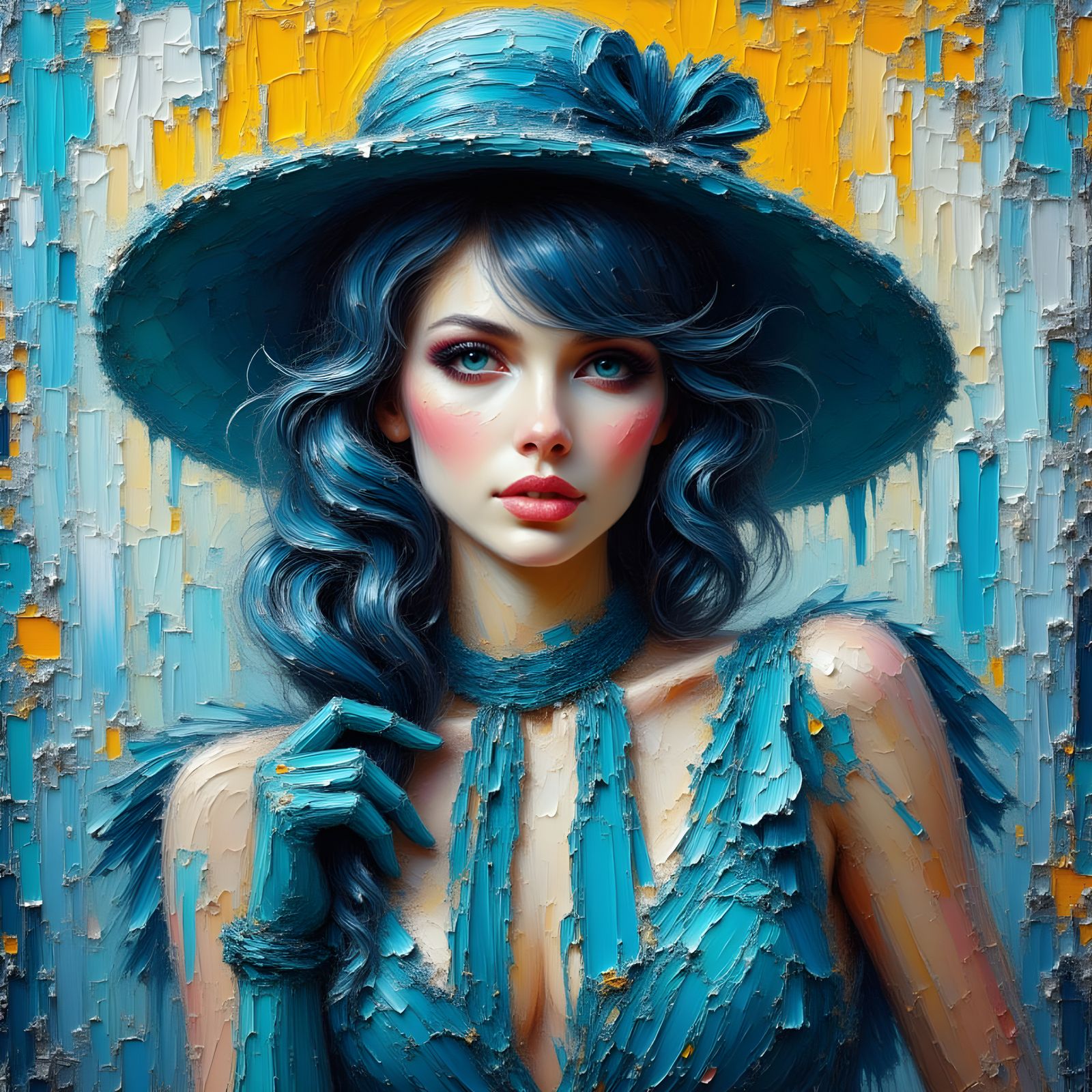 Turquoise Oil Painting of Elegant Woman