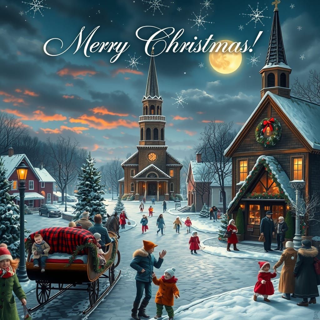 Victorian Christmas Scene in Whimsical Winter Wonderland