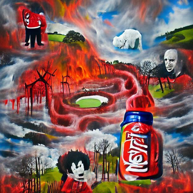 Nestlé as Devil: Stanley Donwood Style Oil Painting