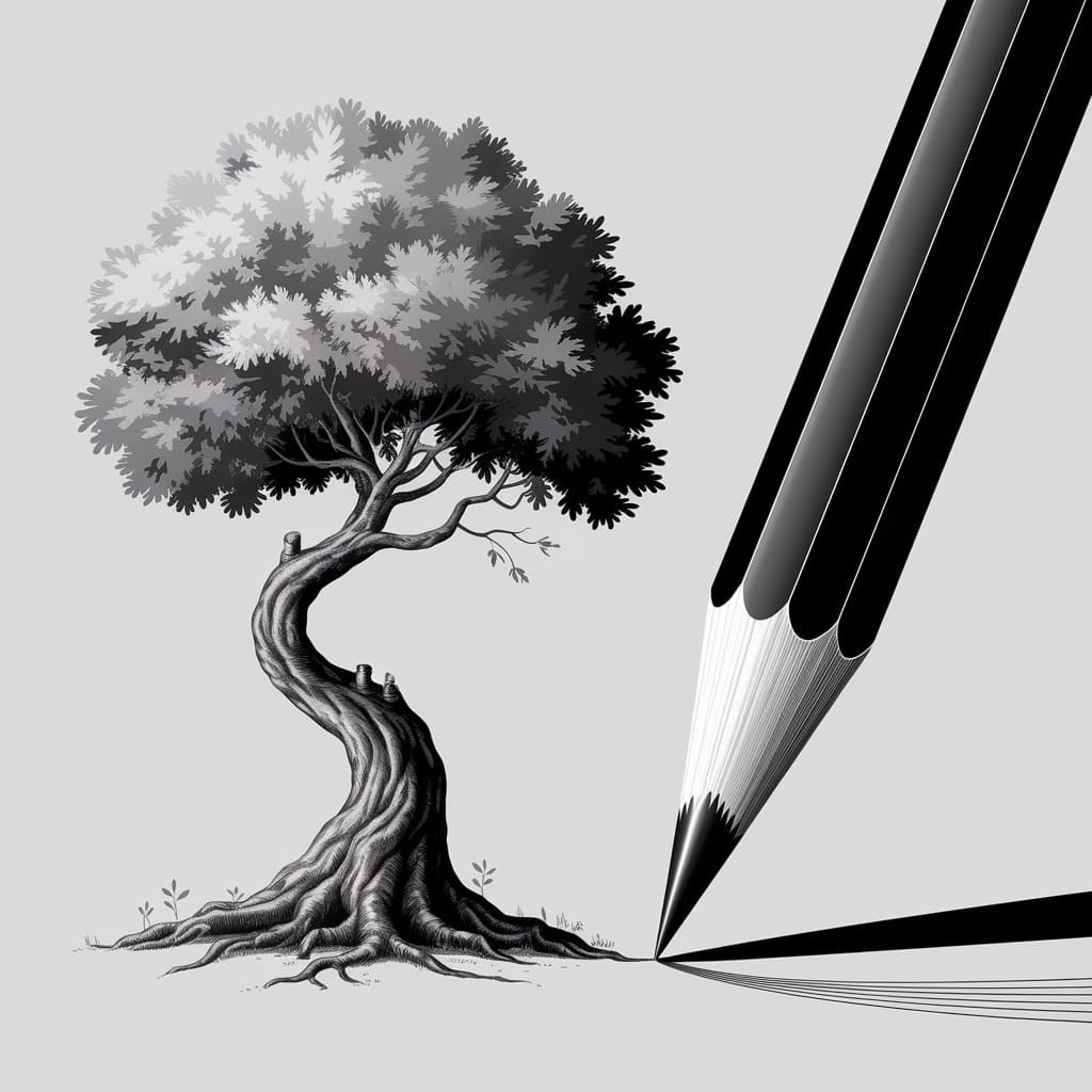 Tree Transforms into Pencil Drawing a Portrait