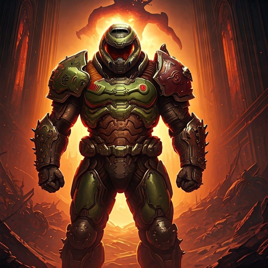 Space Marine in Ornate Armor on War-Torn Planet