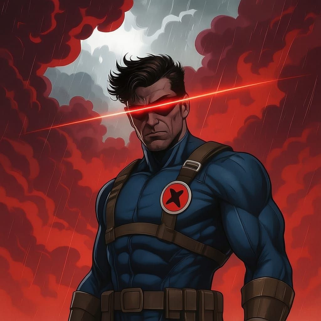 Cyclops Amidst Crimson Storm Clouds