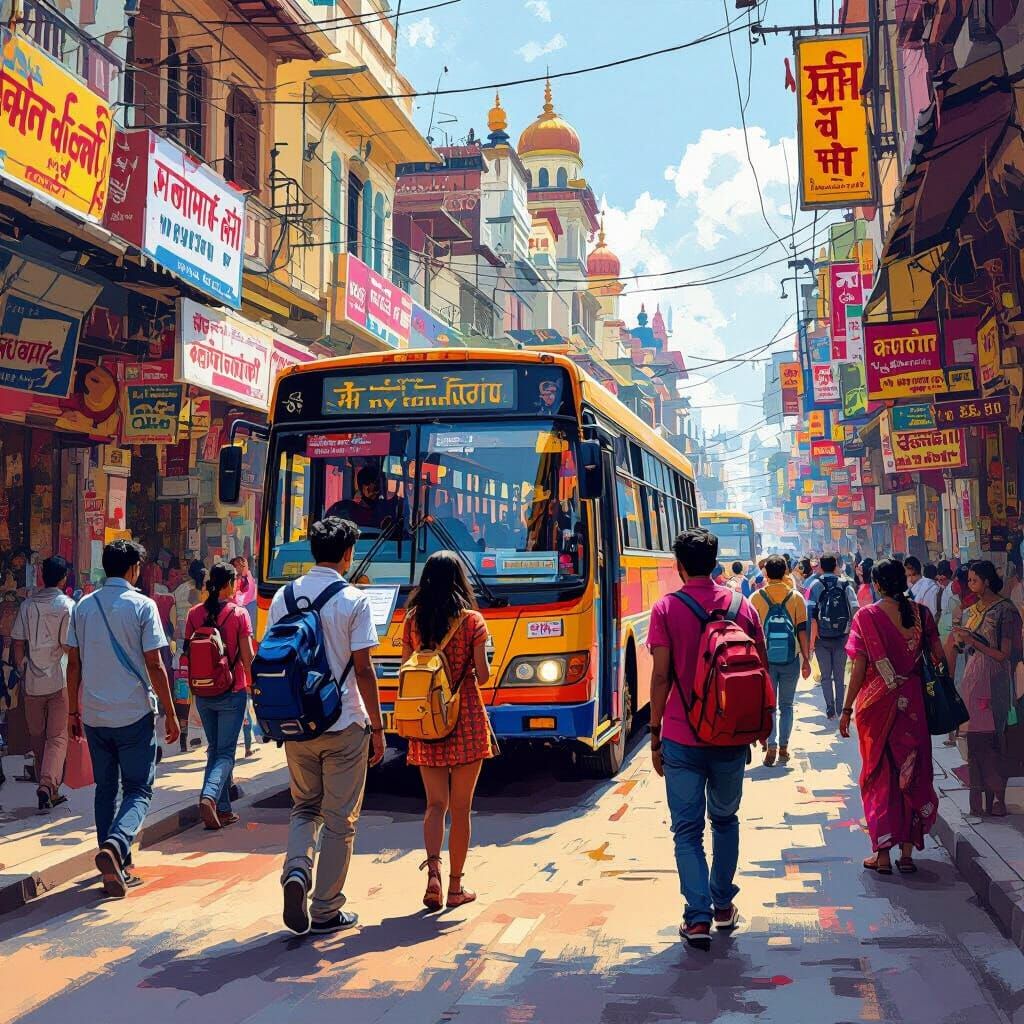 Tourists Seek Bus Info Amidst Vibrant Mysuru Street Scenes