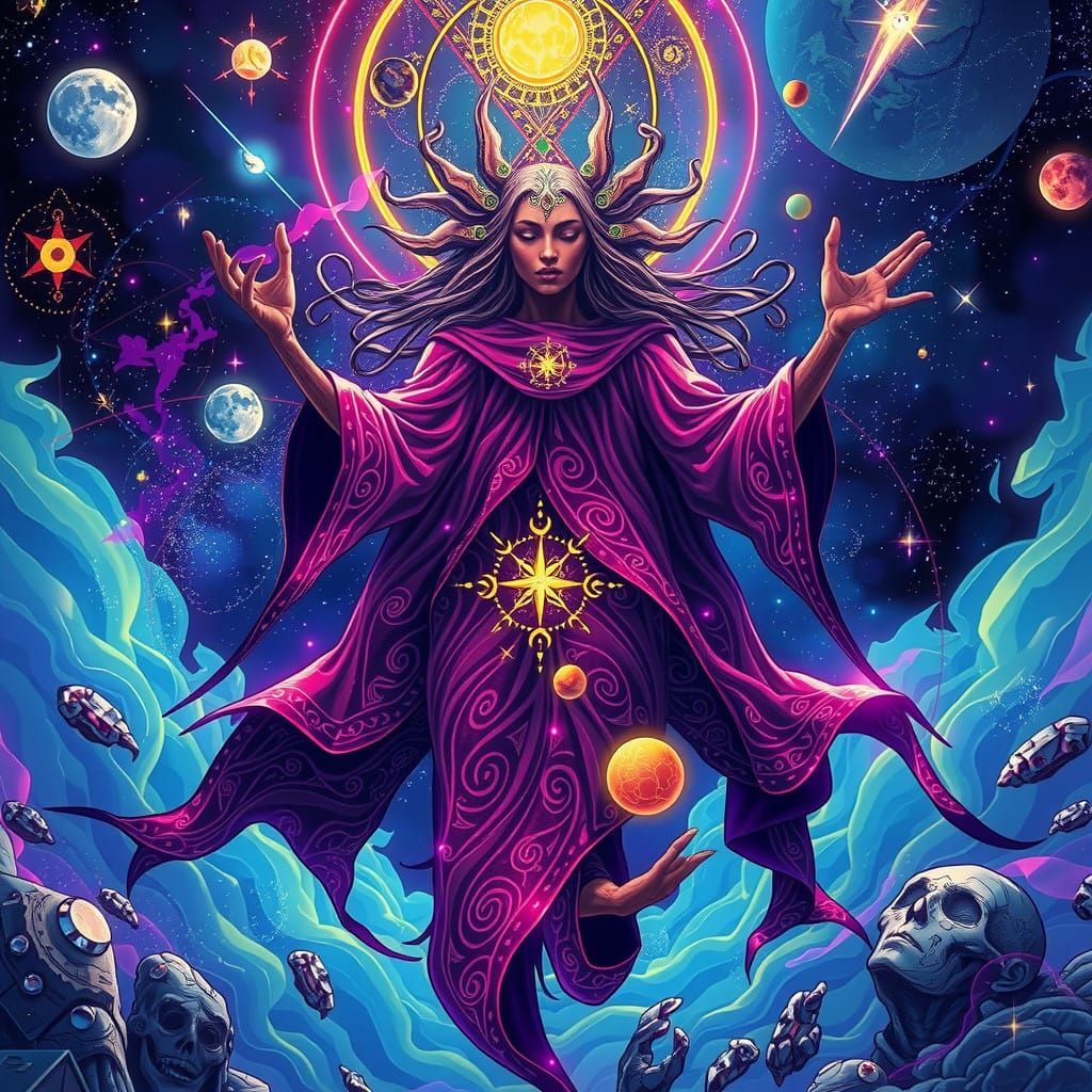 Ethereal Astral Being in Cosmic Holographic Art