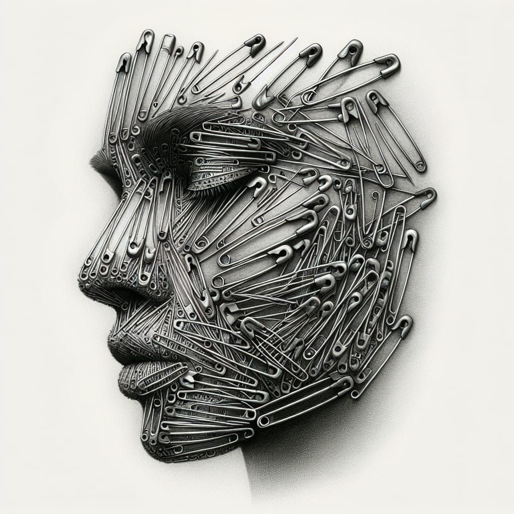 Safety Pin Portrait in Hyperrealist Style