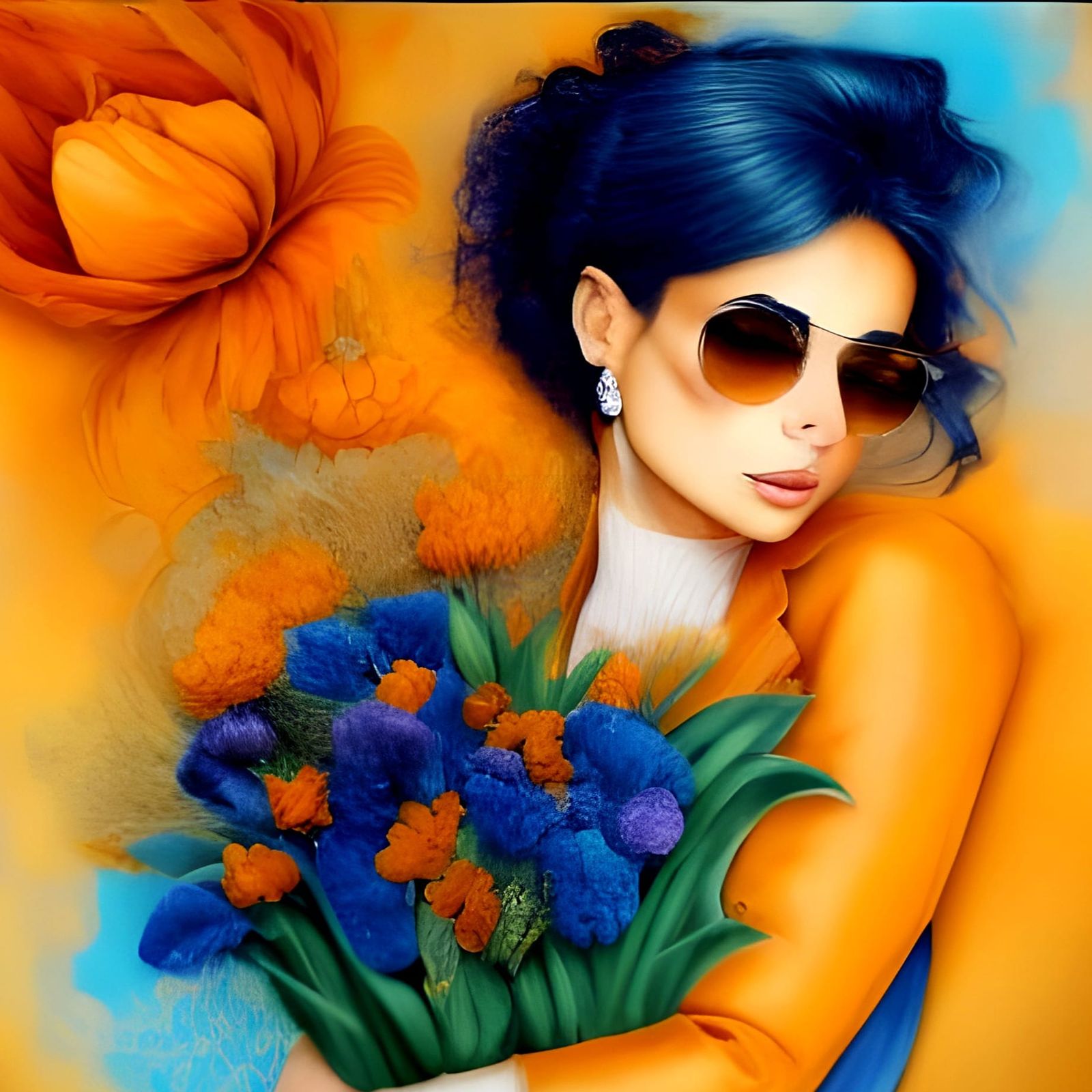 Woman with Red Tulips: Enhanced Portrait