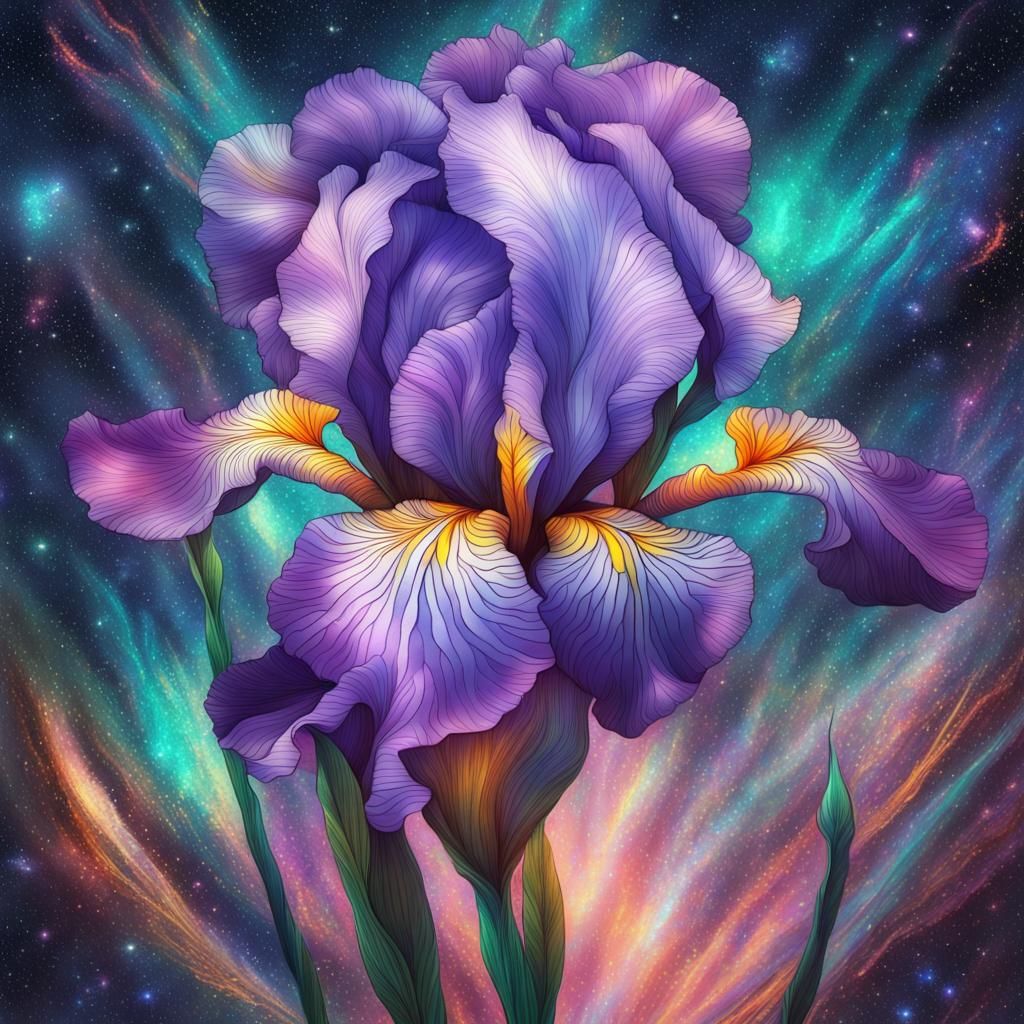 Astral Iris Flower in Holographic Cosmic Style