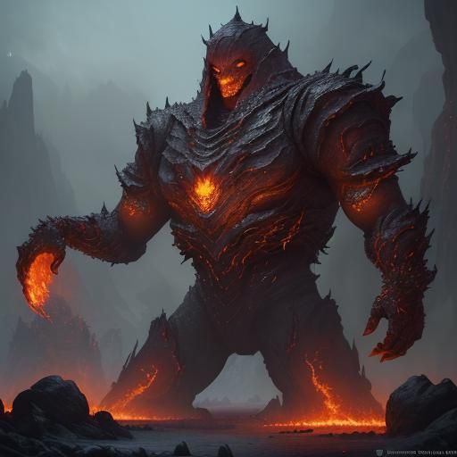 Fiery Golem Fantasy Concept Art in 8K