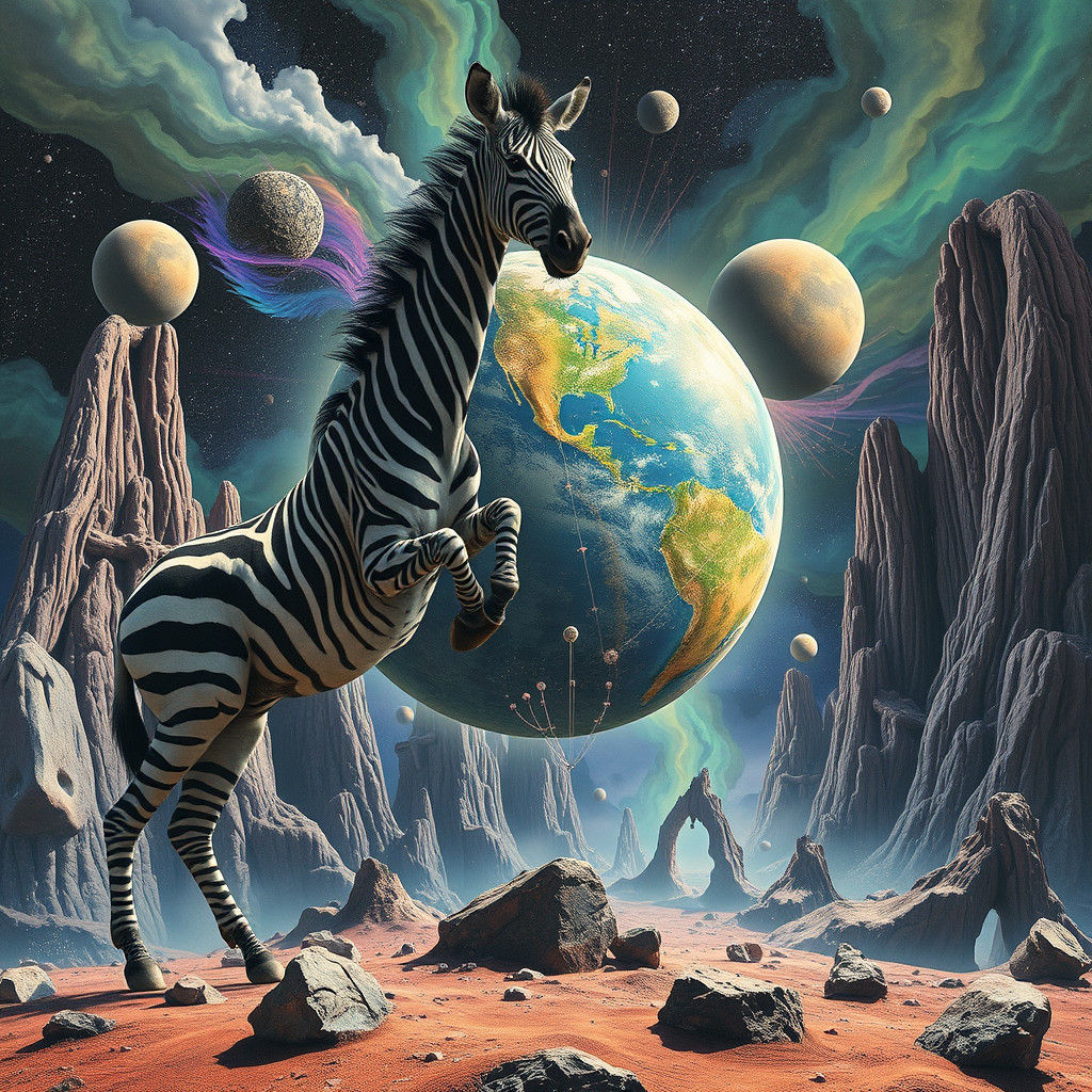 Surreal Zebra Planet in a Dreamlike Landscape
