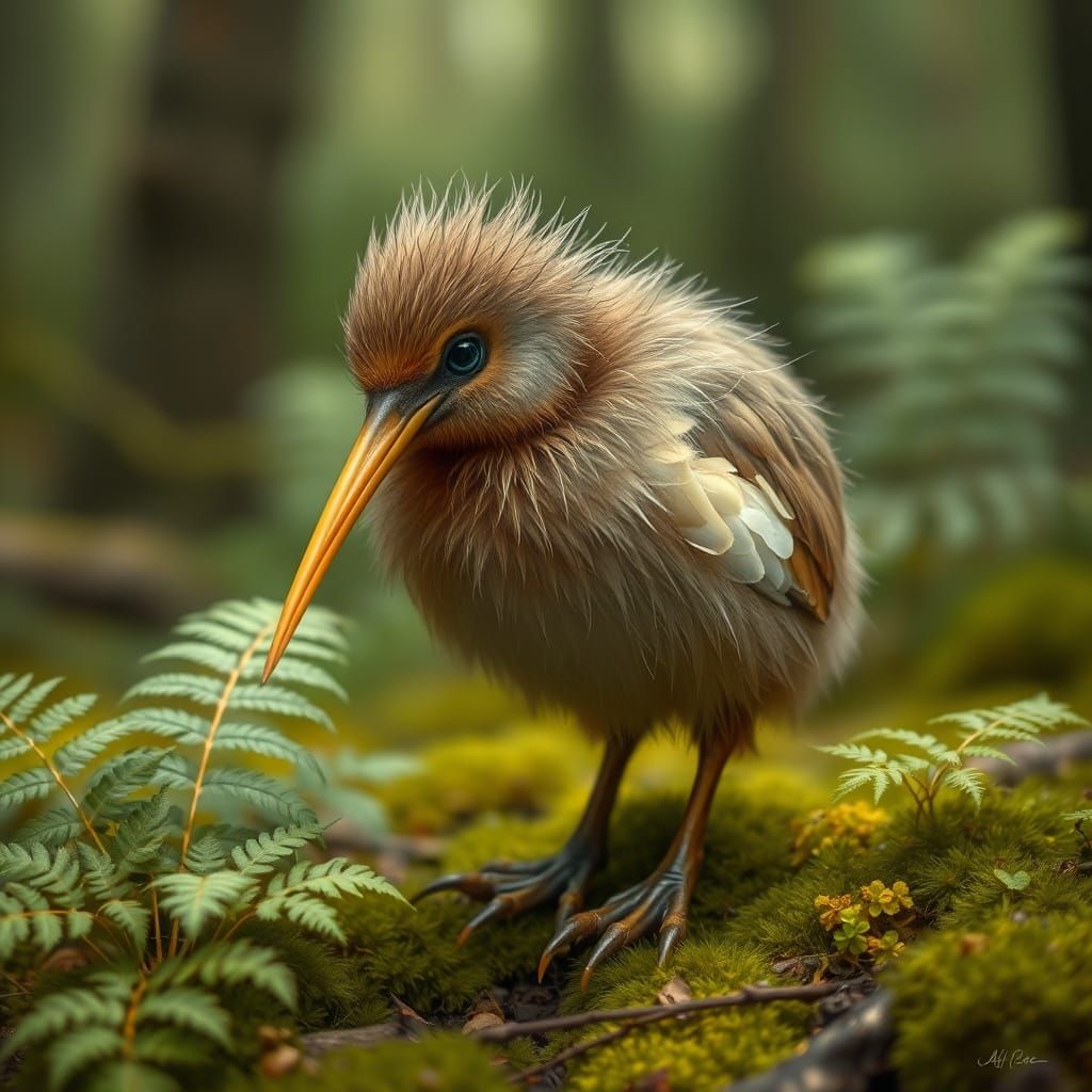Whimsical Kiwi Bird in Fantasy Illustration Style