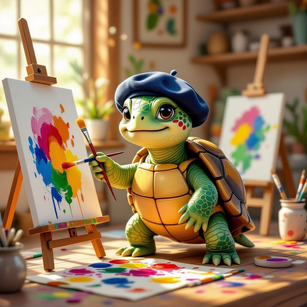 Creative Turtle Painter in Cozy Studio