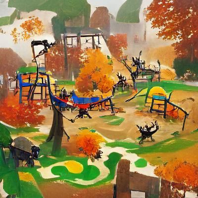 Autumnal Park Playground: Naive Art Illustration