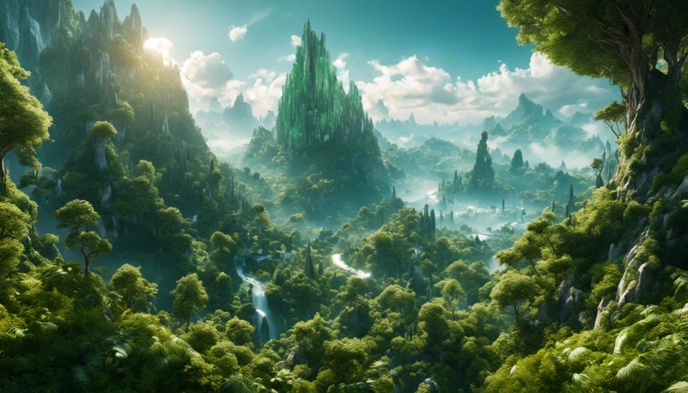 Hyperrealistic Digital City with Giant Trees