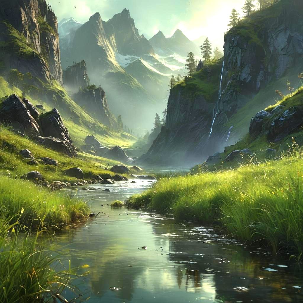 Vibrant Waterscape in Oil Painting Style