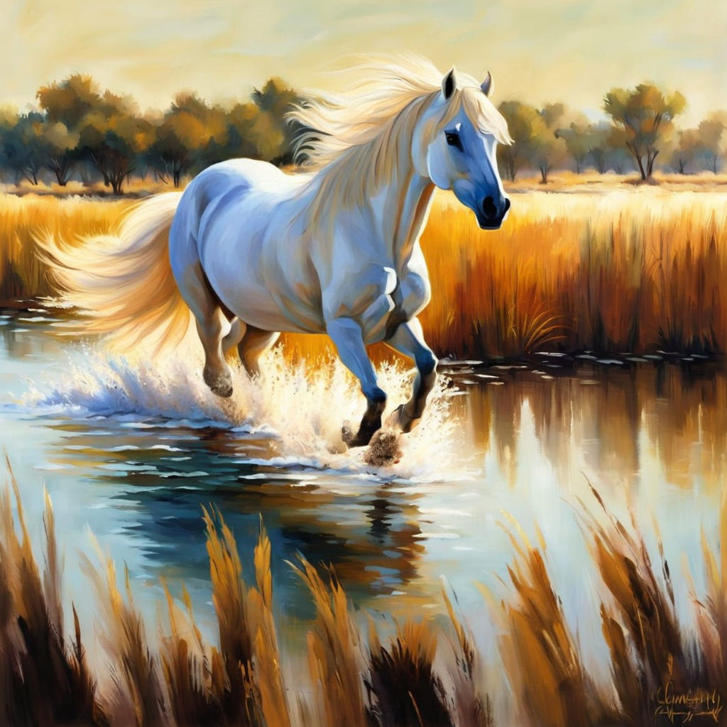 Majestic Camargue Horse in Natural Landscape