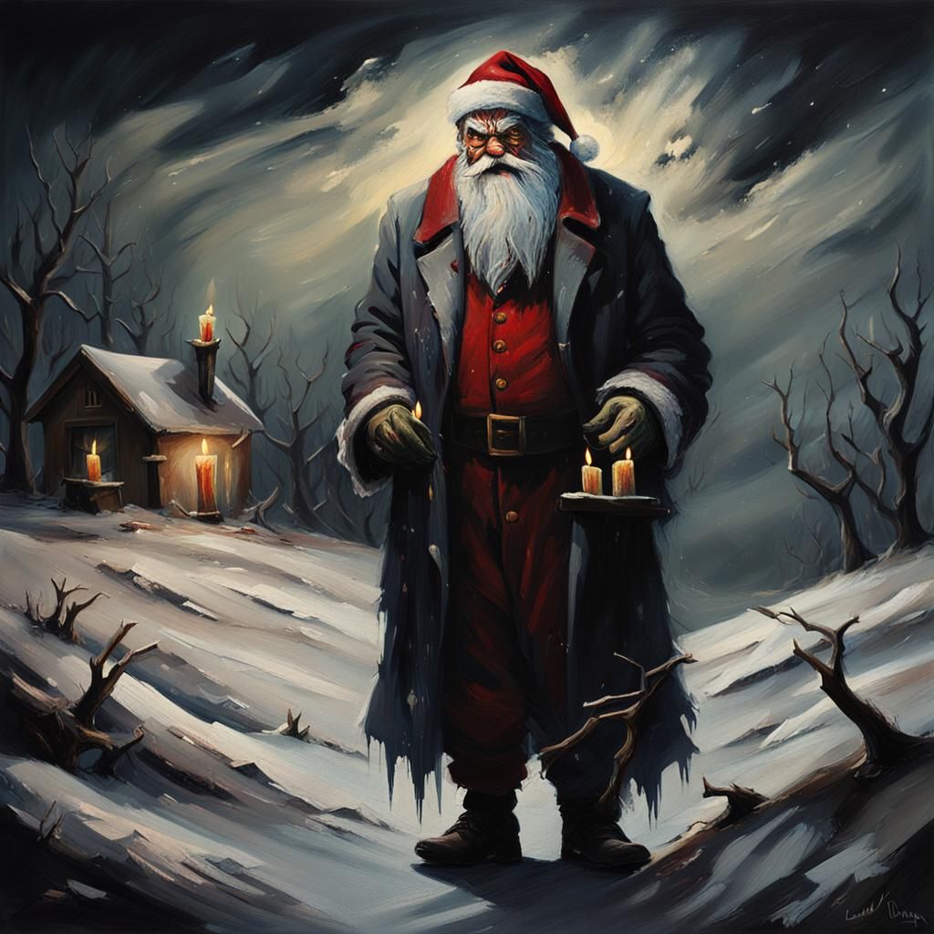 Sinister Santa in Dark Surrealist Oil Painting