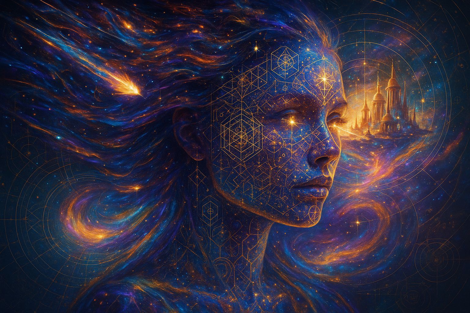 Cosmic Woman Portrait: Galactic Energy Radiance