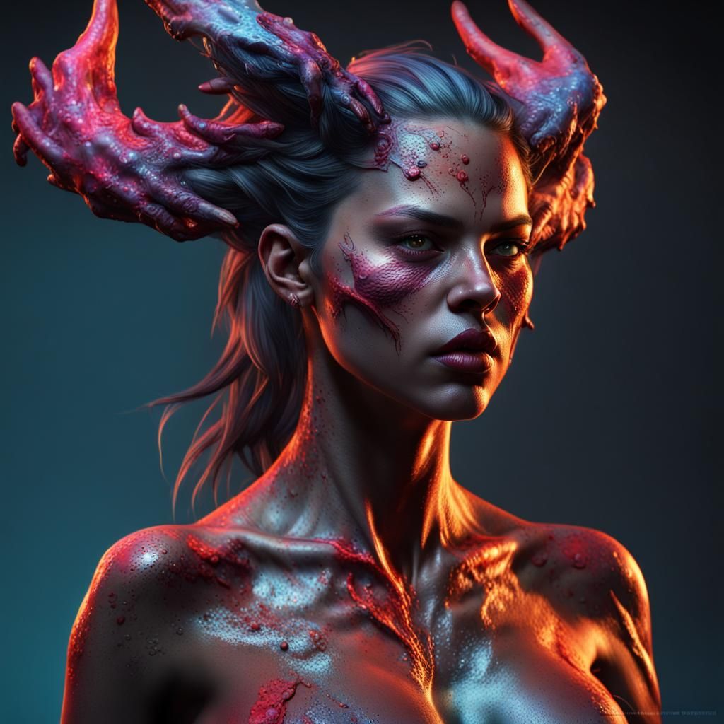 Detailed Demonic Figure in Hyperrealistic Splash Art