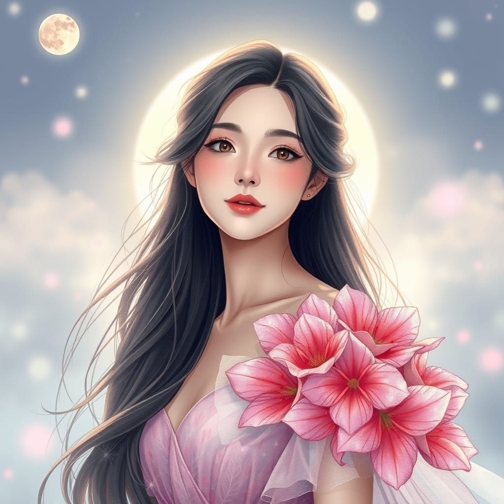 Ethereal Anime-Inspired Fashion Goddess in Dreamlike Portrai...