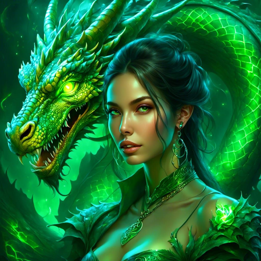 Dragon-Human Hybrid with Glowing Runes in Digital Art