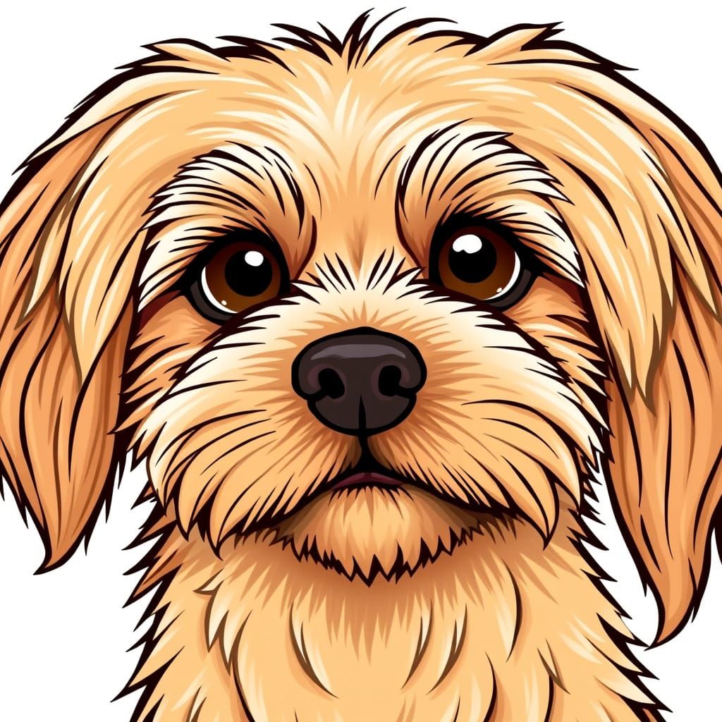 Whimsical Havanese Dog Caricature with Mischievous Gaze