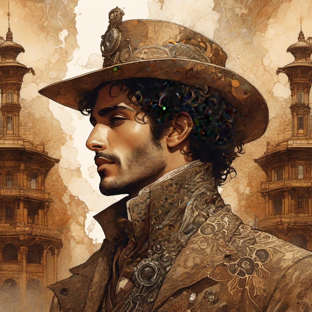 Moebius Style Portrait with Double Exposure