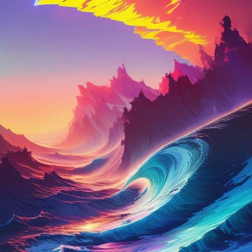 Spectacular Ocean Waves in Fluid Gouache Style
