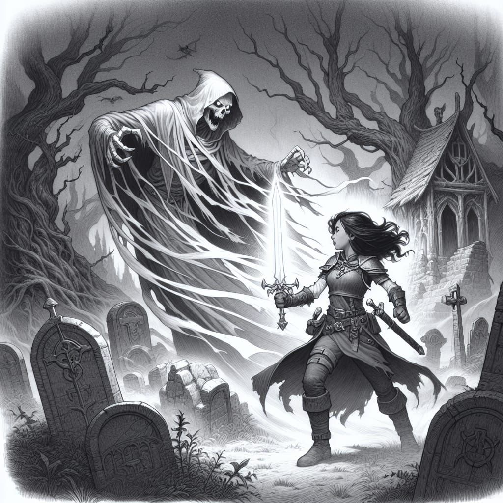 Paladin vs Wraith in Ominous Graveyard Sketch