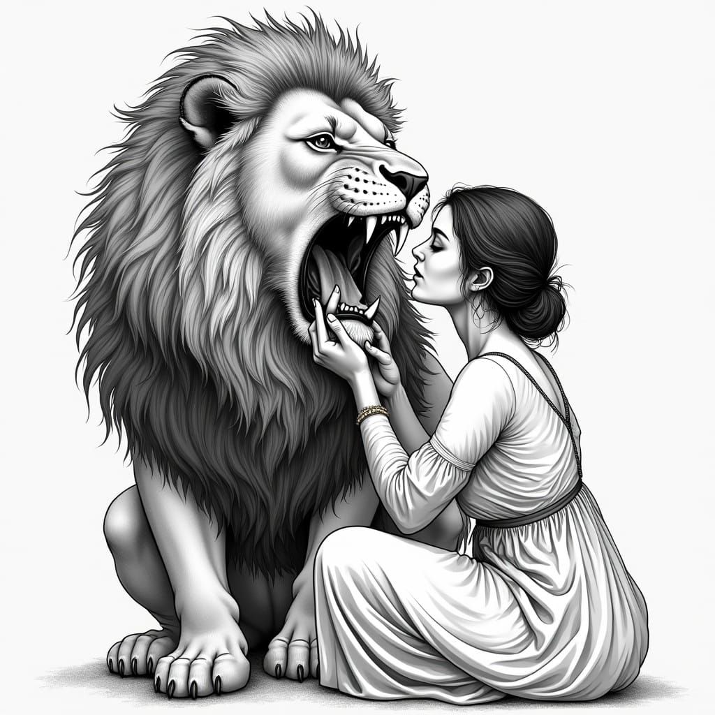 Powerful Lion Tarot Tattoo Design in Black and White