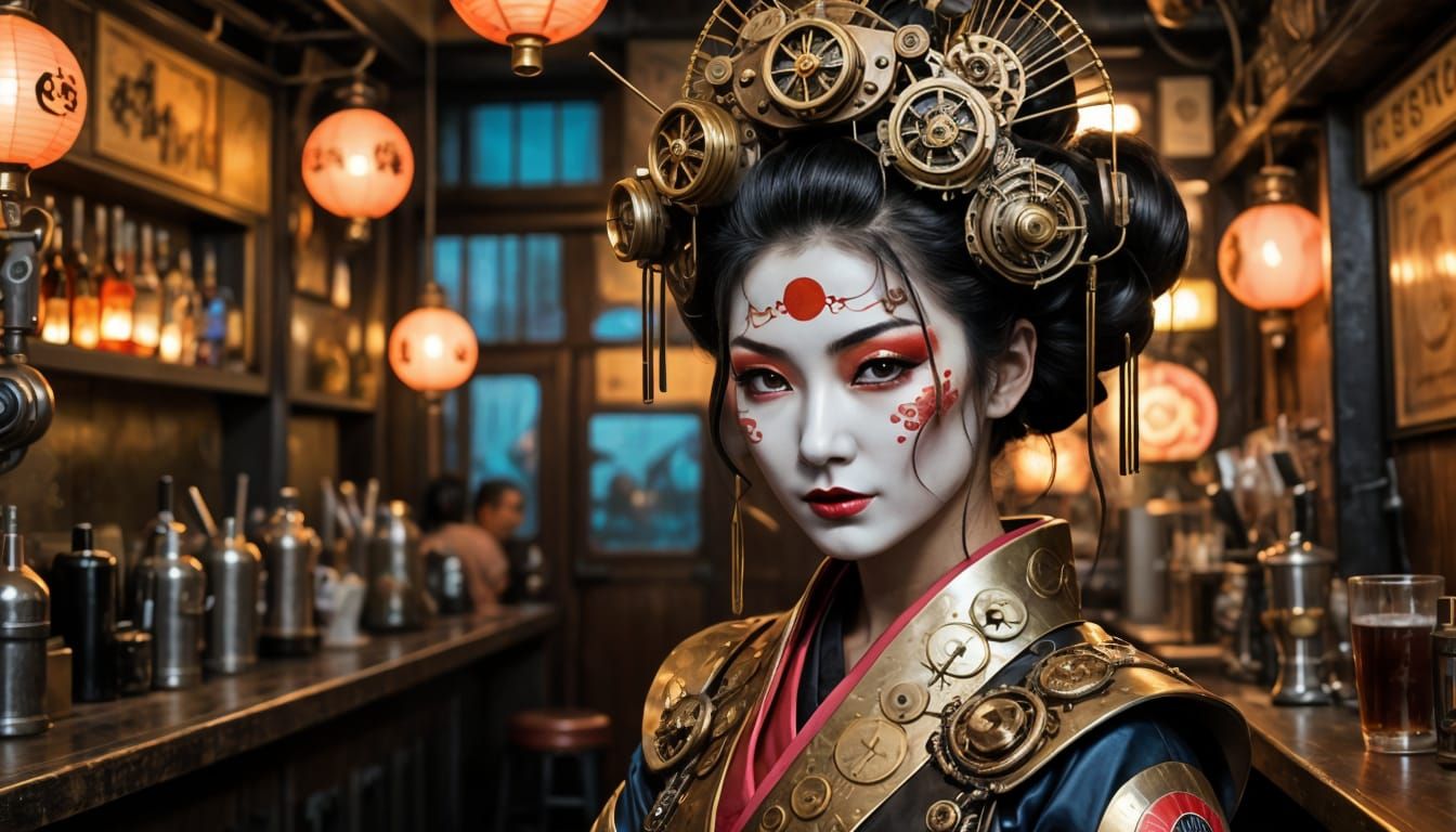 Steam Punk Geisha in Industrial Oasis