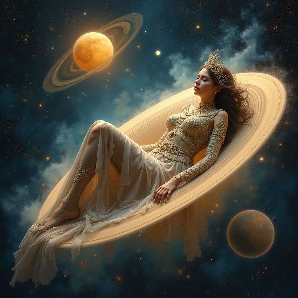 Ethereal Astrology Goddess on Saturn's Rings
