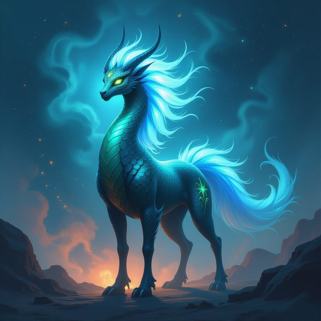 Mythical Yaggithiog Creature in Cosmic Dust