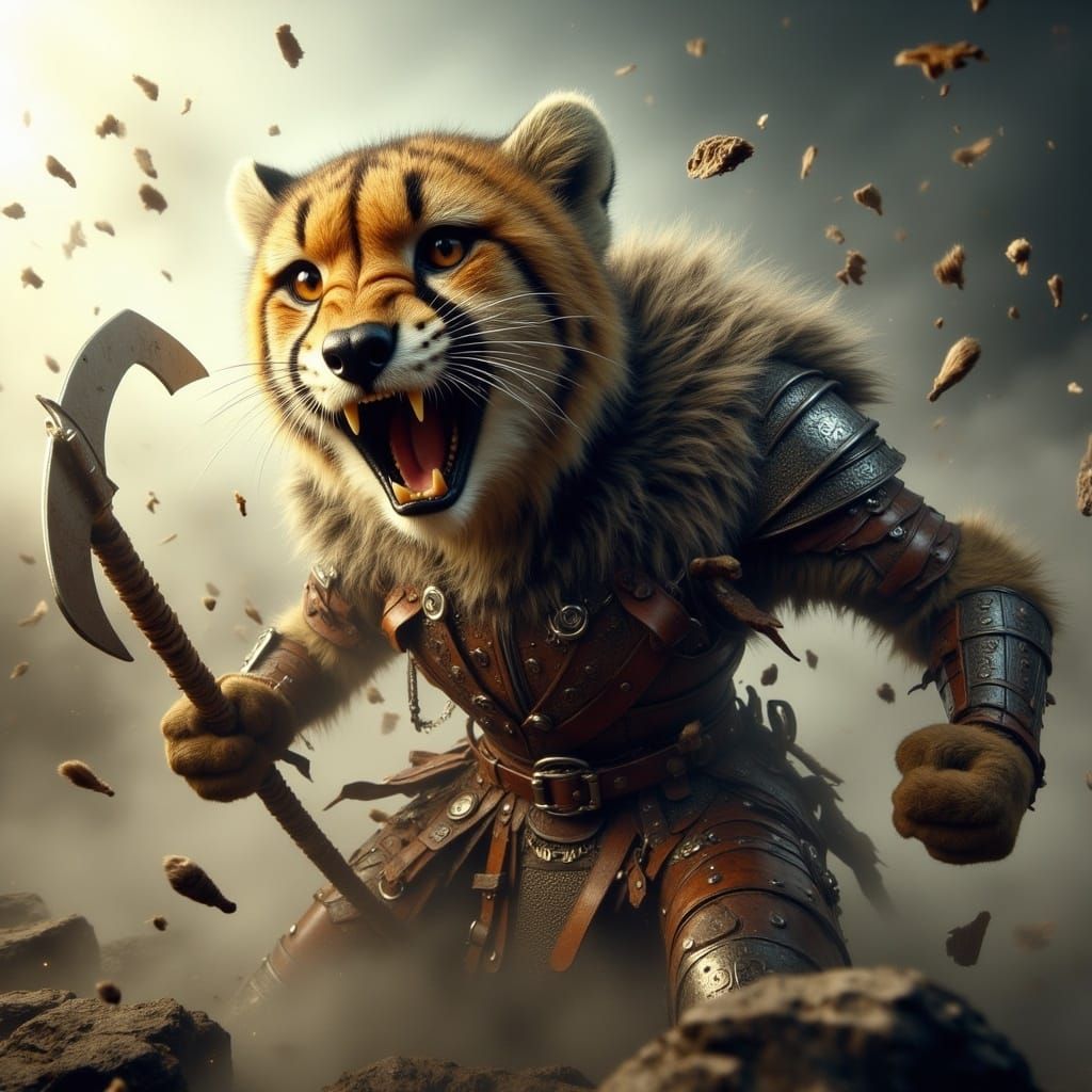 Cheetah Gladiator with Net, Anthropomorphic Animal