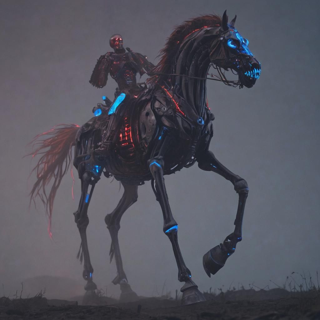 Cyberpunk Viking Berserker on Skeletal War Horse