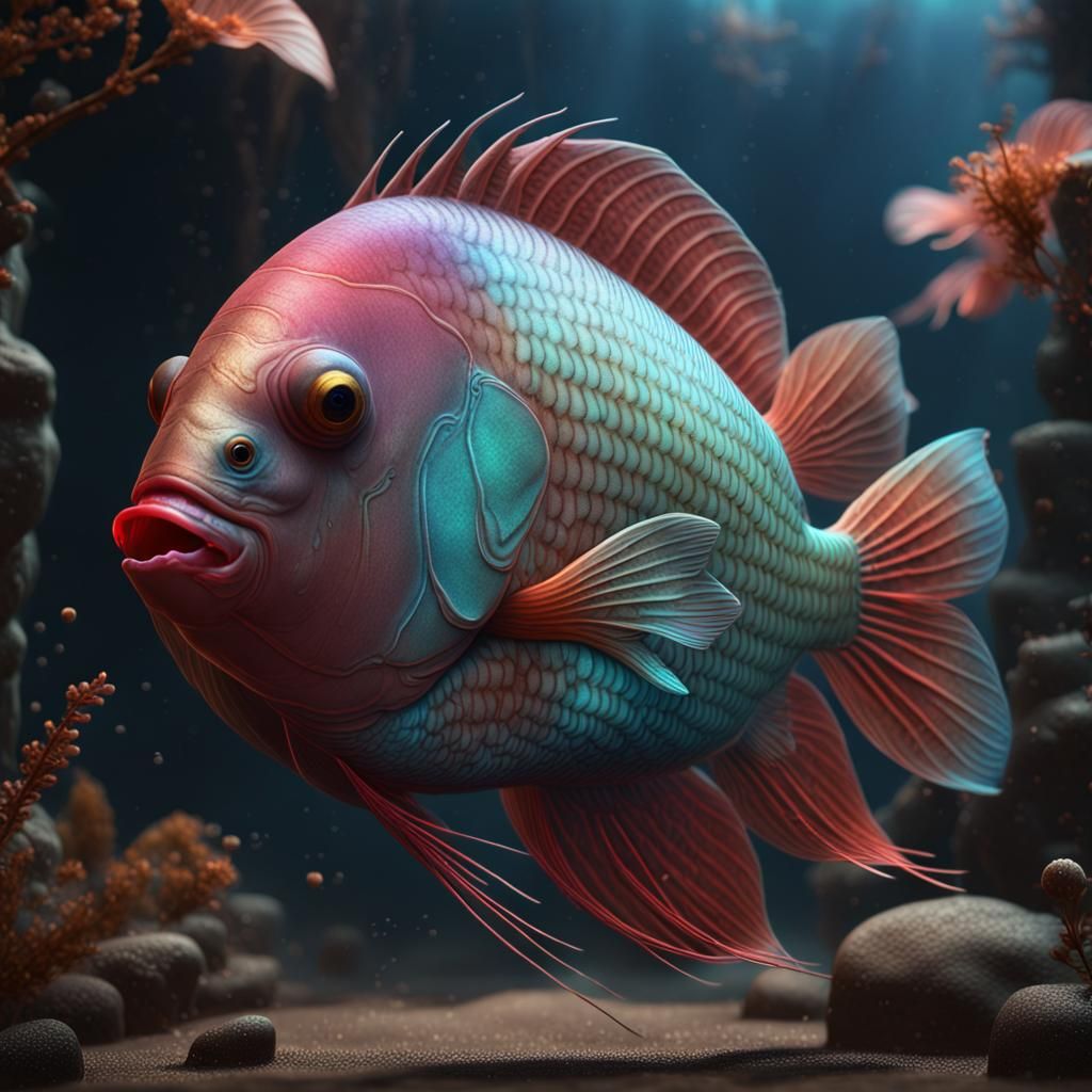 Kissing Gourami Fish in Detailed Digital Painting