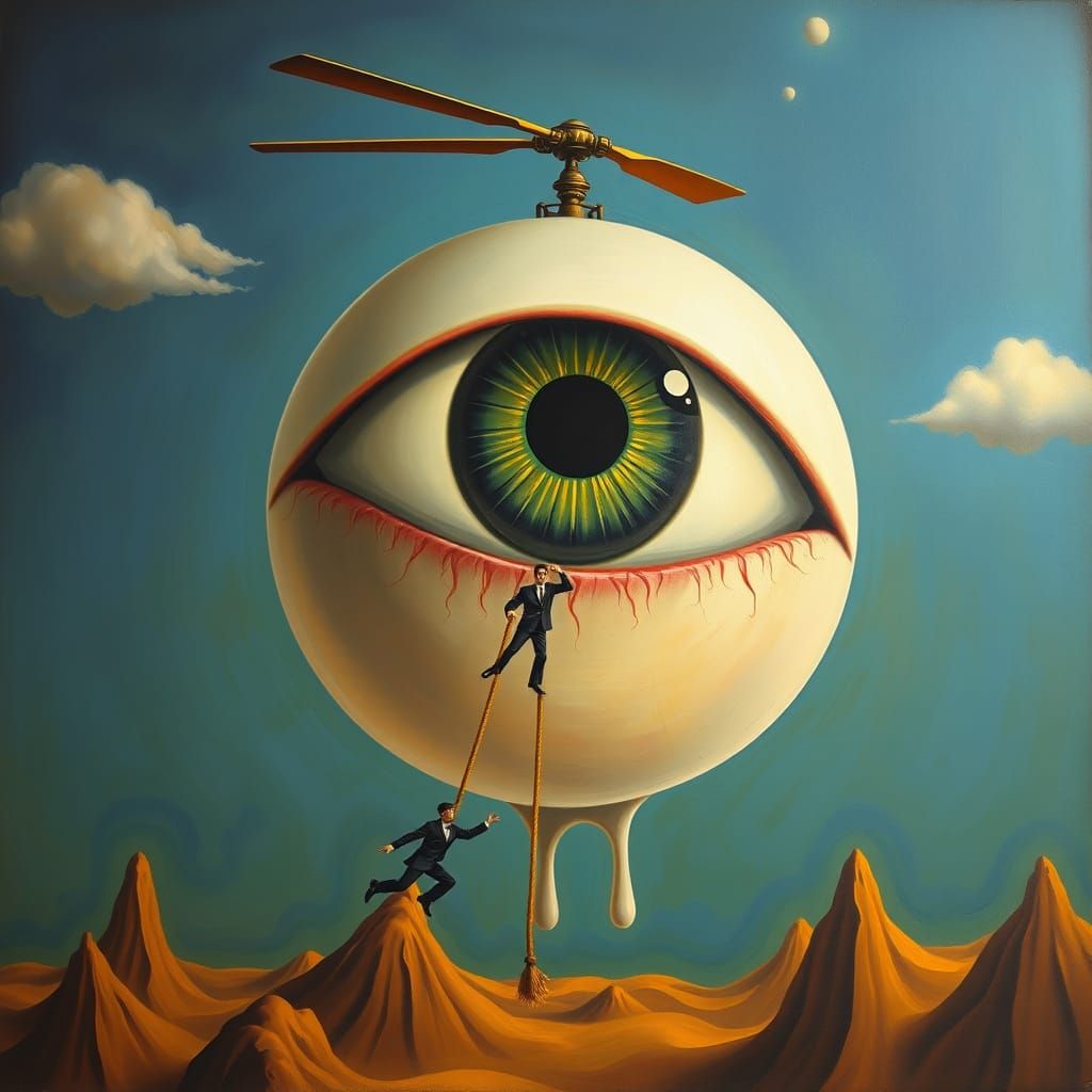Surreal Floating Eye with Dali-Inspired Dreamscapes