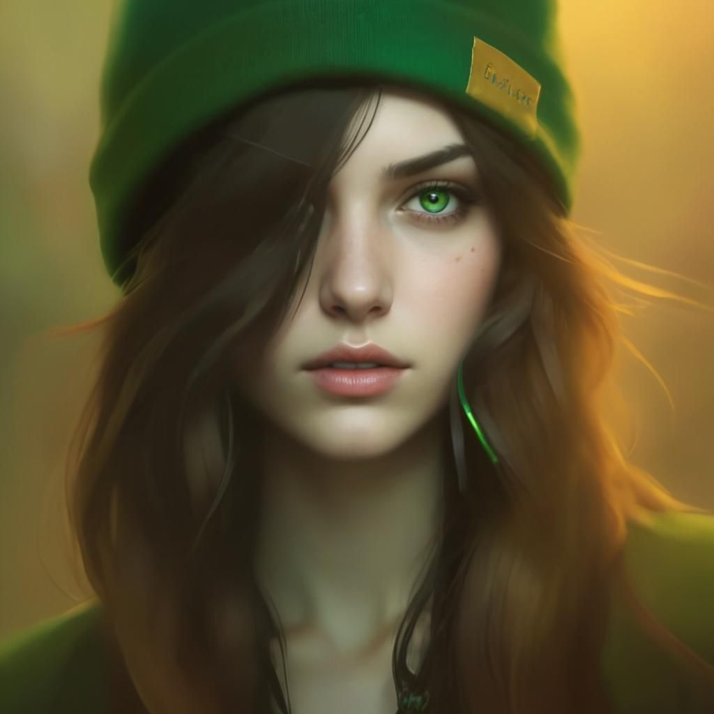 High-Contrast Portrait of Brunette with Green Eyes
