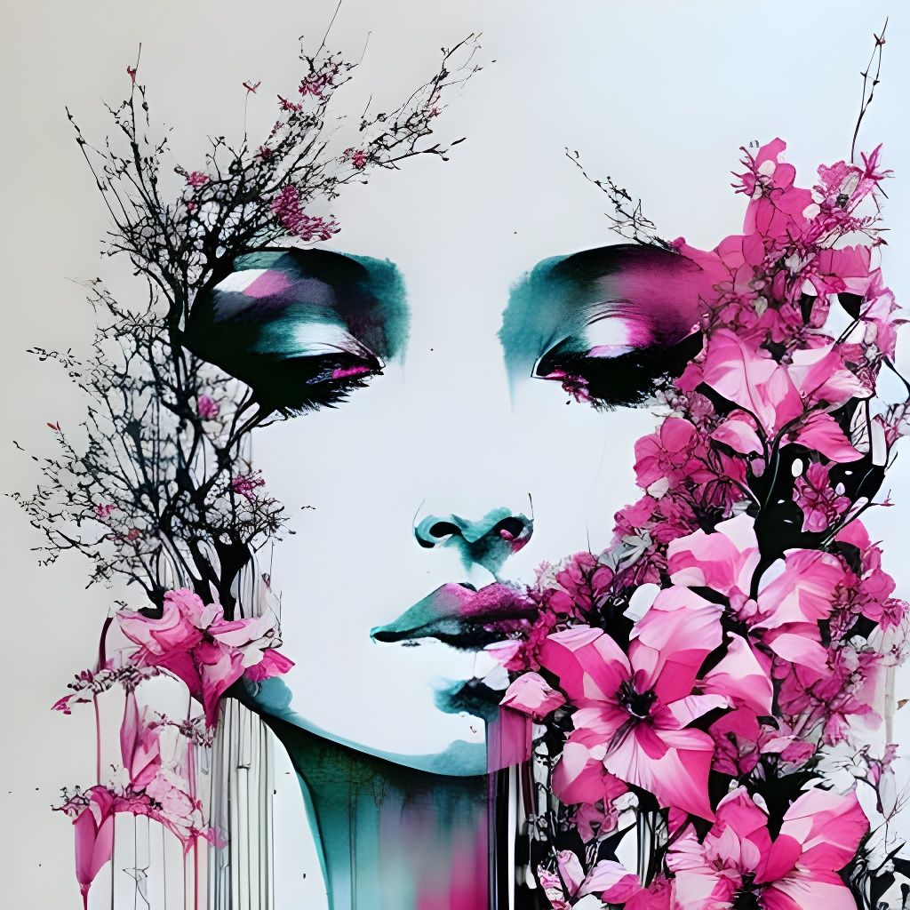 Pink Bougainvillea Ink Drawing Illustration