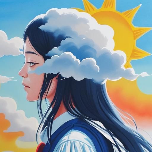 Gouache Painting of Sun Behind Clouds