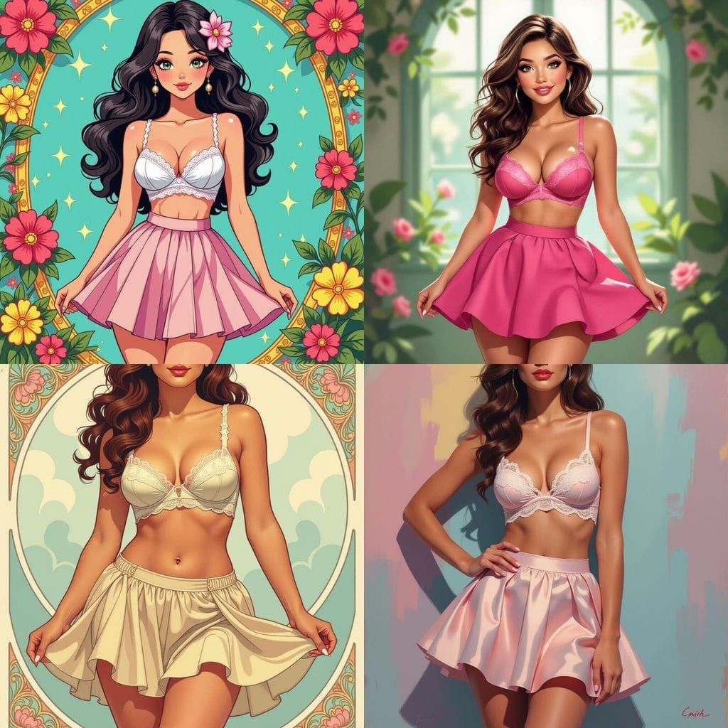 Curvy Woman in Bra and Mini Skirt