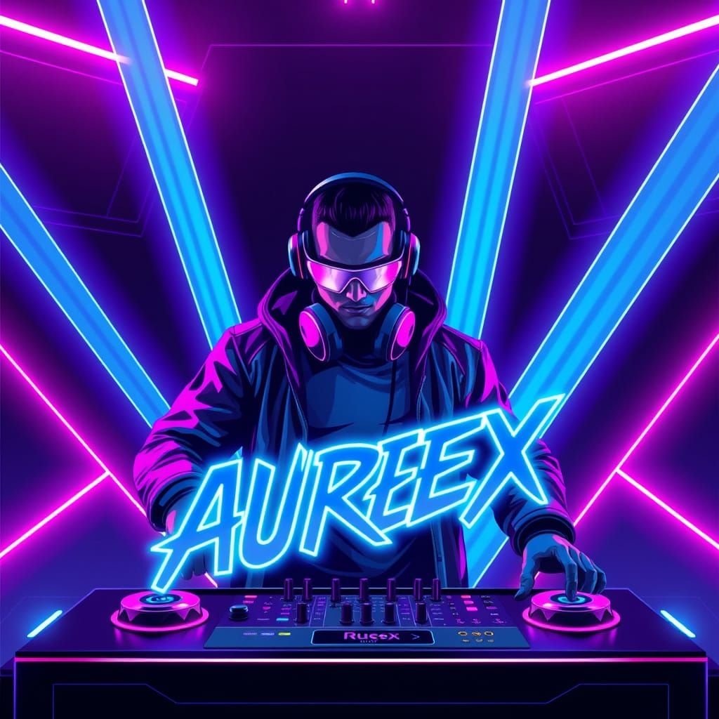 Futuristic DJ AUREX in Neon Cyberpunk Style