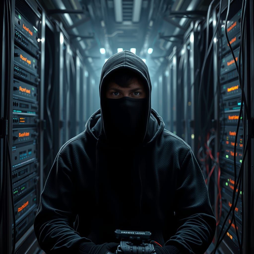 Cyberpunk Programmer in Futuristic Lair