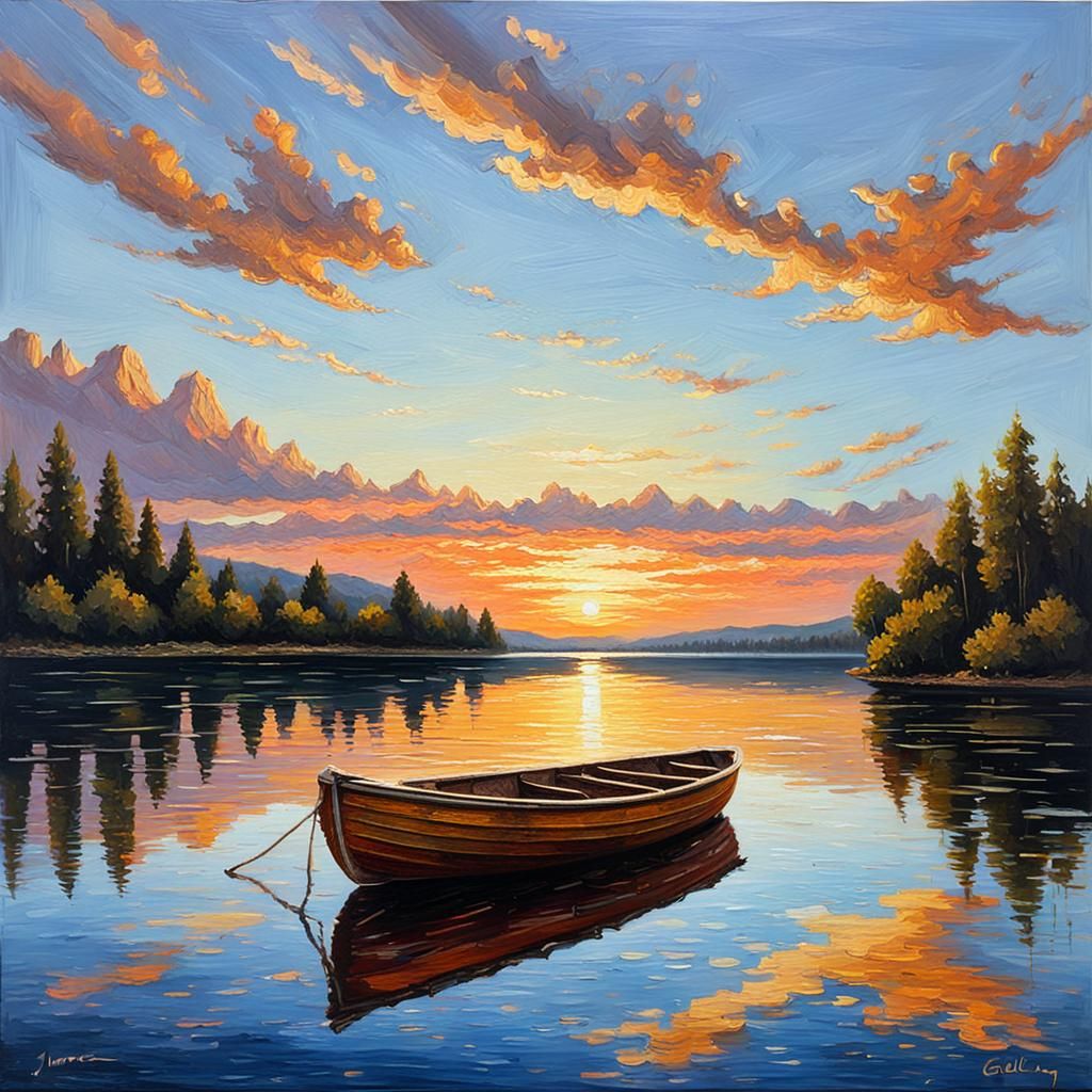 Picturesque Sunset Lake Scene in Gurney Style