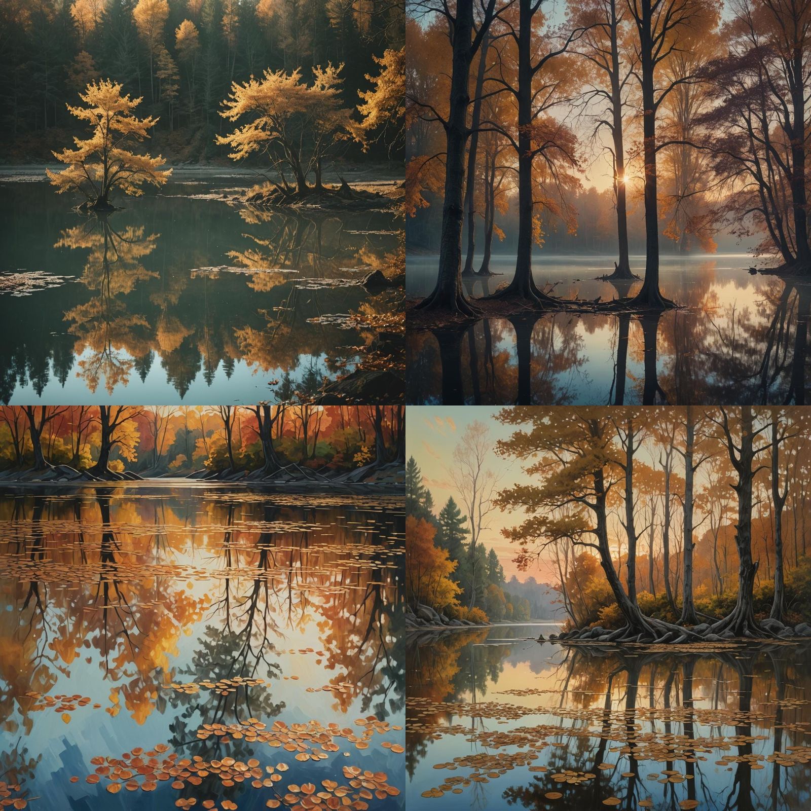 Autumn Lake at Sunset: A Cinematic Oil Painting