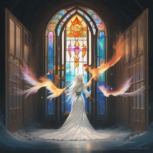 Stained Glass Phoenix Emerges from Magic Gate